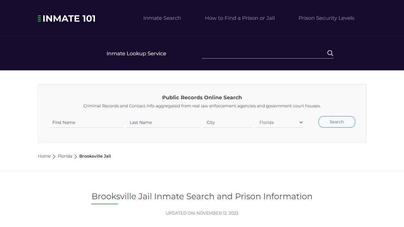 Brooksville Jail Inmate Search and Prison Information