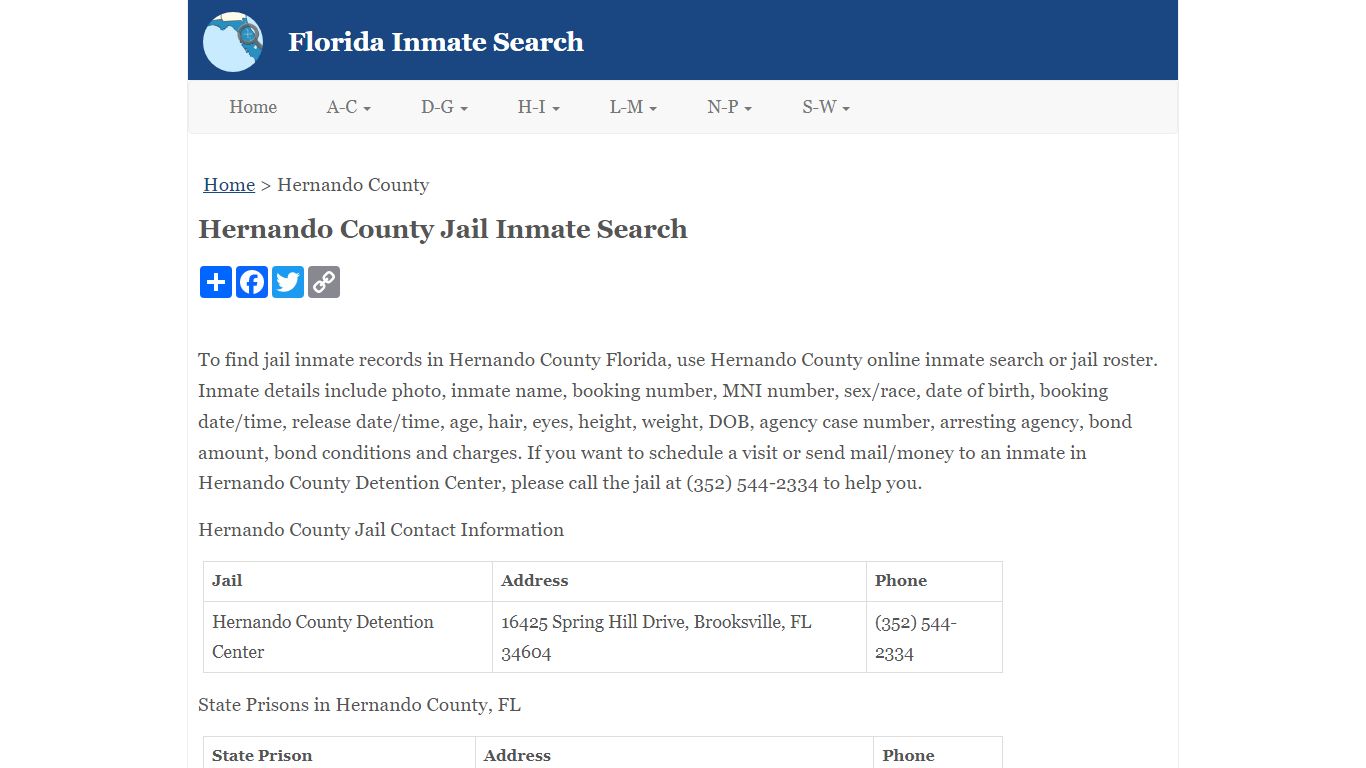 Hernando County Jail Inmate Search